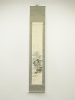 渡辺祥英筆　雨中山水図　肉筆絹本掛軸